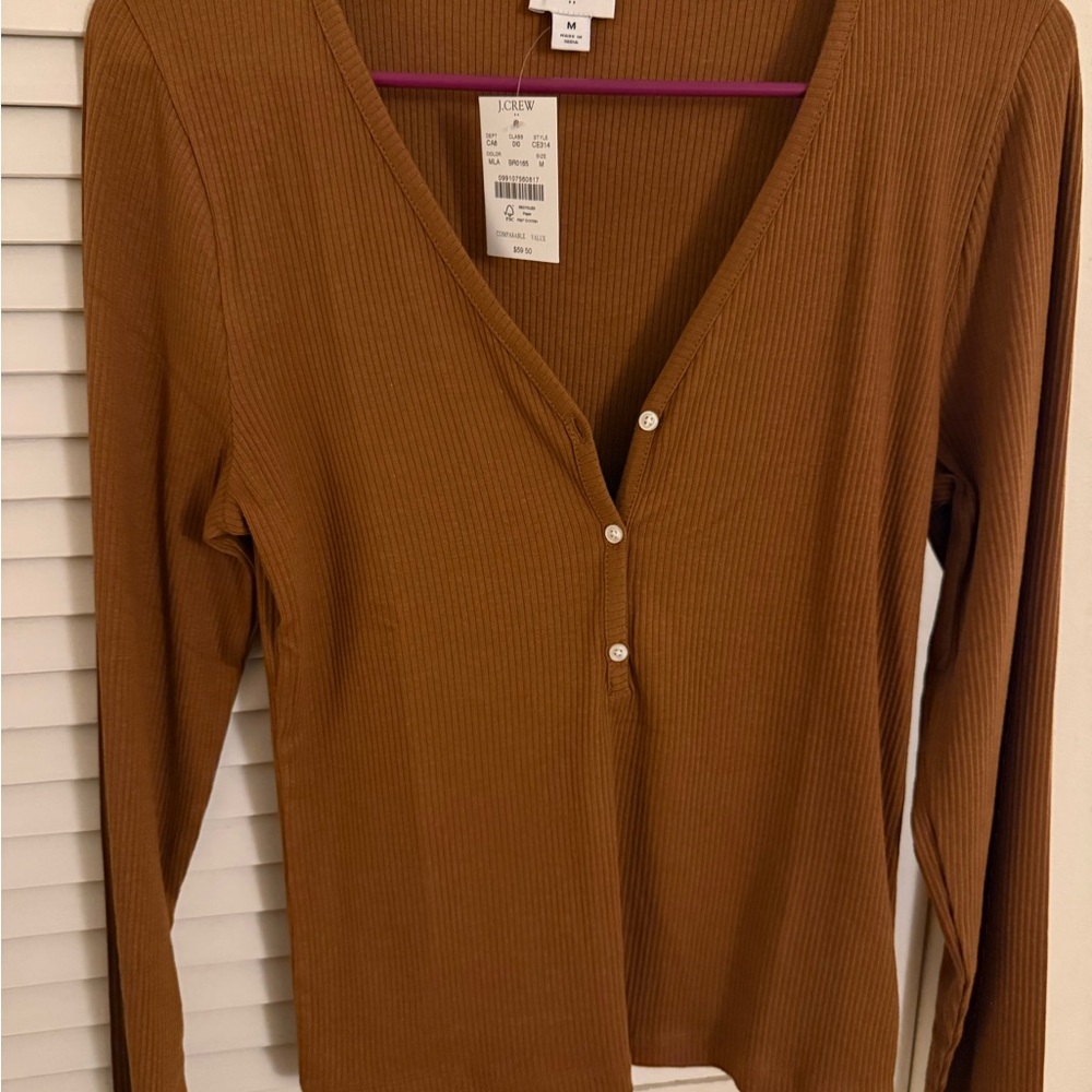 J. Crew Women's Tan Long Sleeve Ribbed Tee